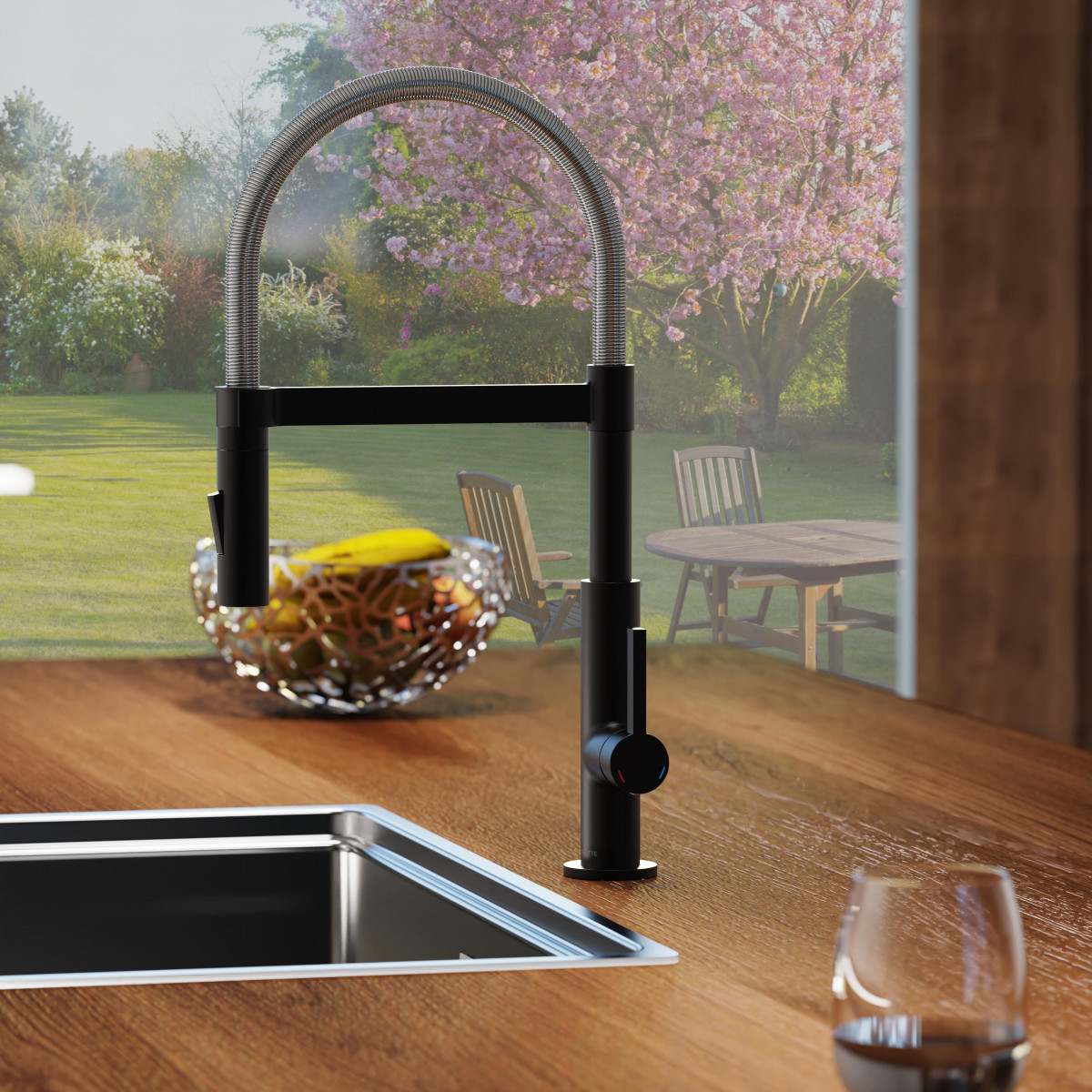 MIAMI Sink mixer, chrome/black matt, with spiral spring