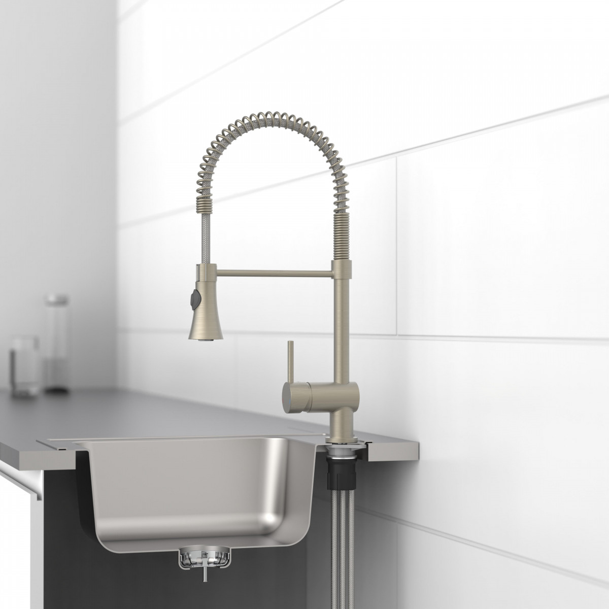 CORNWALL Sink mixer low pressure, stainless steel look, with spiral spring