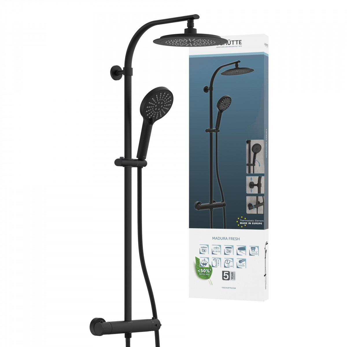 MADURA FRESH Overhead shower set, black matt