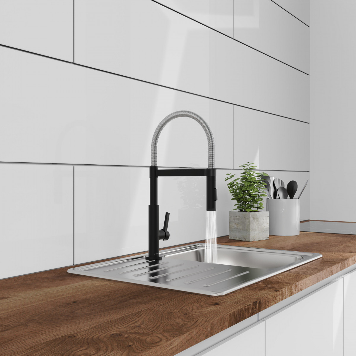 MIAMI Sink mixer, chrome/black matt, with spiral spring