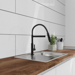 MIAMI Sink mixer, black matt, with soft-touch hose