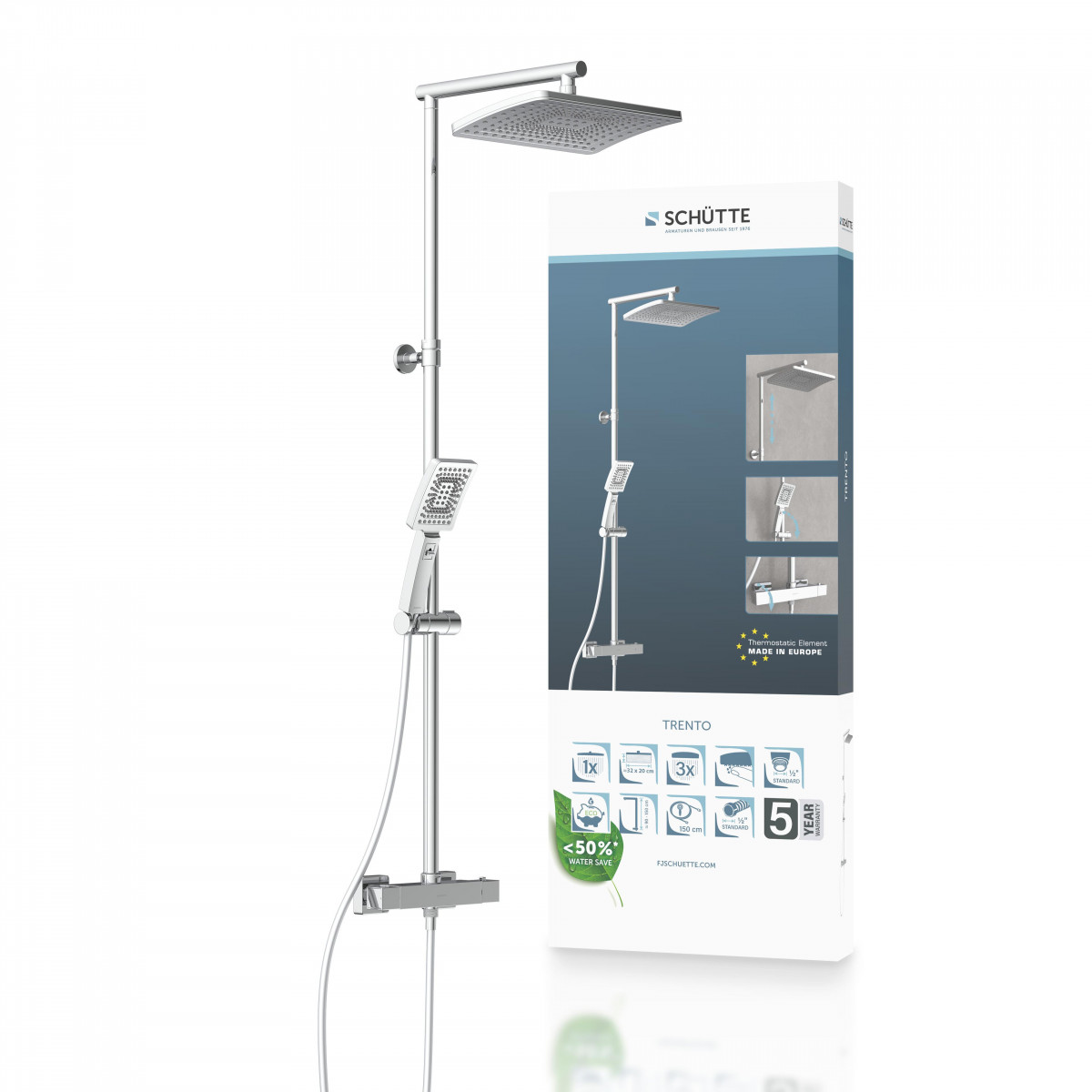 TRENTO Regendouche set met thermostatische kraan, Chroom