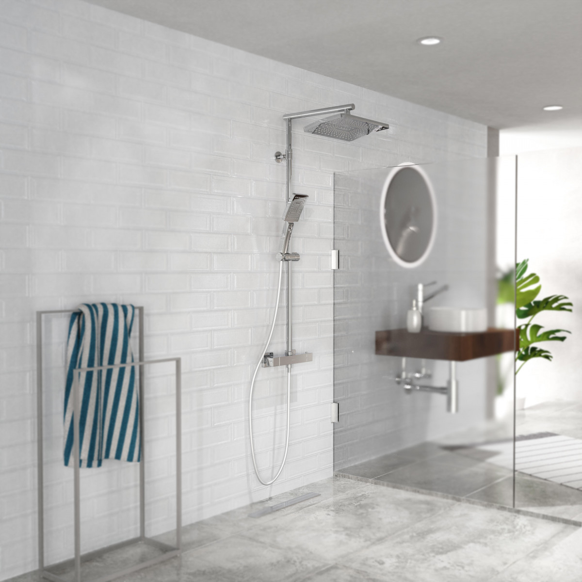 TRENTO Set douche de pluie avec Mitigeur thermostatique, Chromé