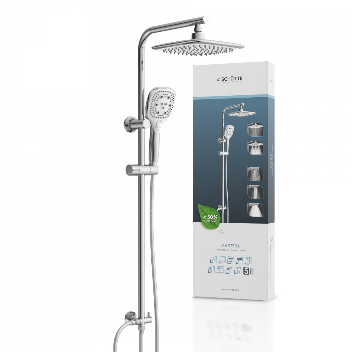 MADEIRA Overhead shower set, chrome/white