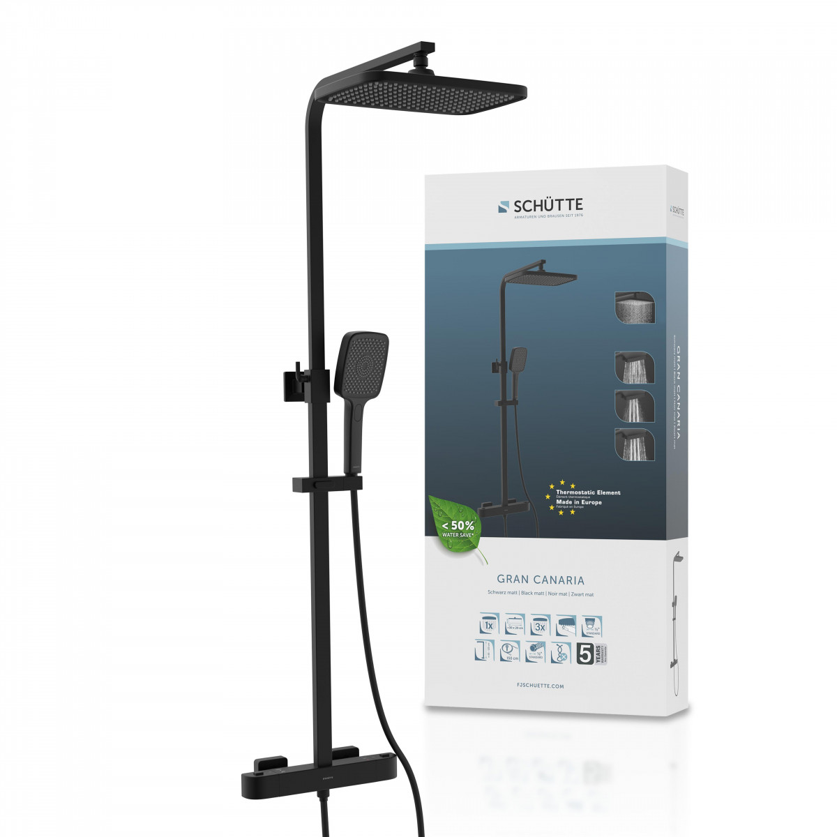 GRAN CANARIA Overhead shower set, Black matt