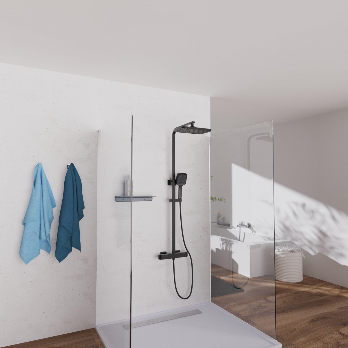 GRAN CANARIA Regendouche set met thermostatische kraan, Mat zwart