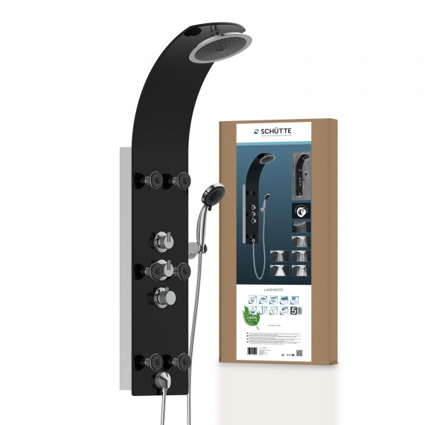 LANZAROTE Shower panel, thermostatic mixer, glass/ black