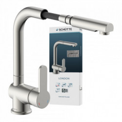 LONDON Sink mixer, stainless steel look, with pull-out spout