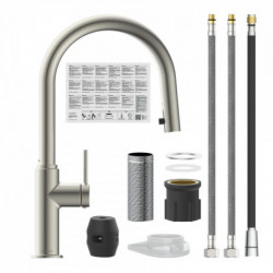 BLACKPOOL Sink mixer, stainles steel look, with pull-out spout