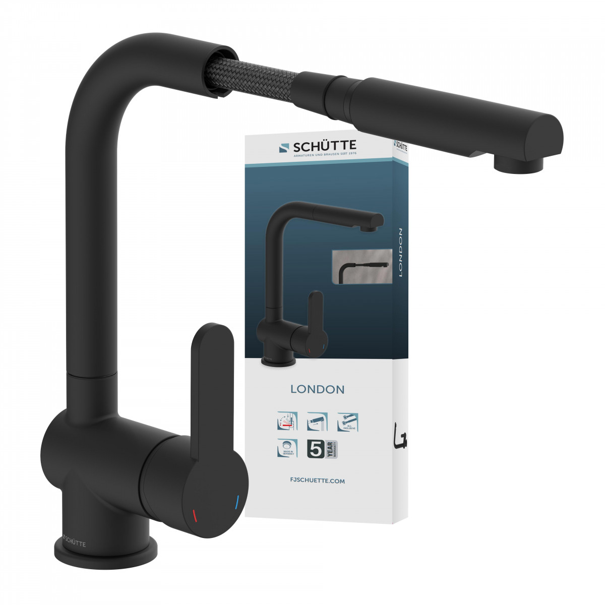 LONDON Sink mixer, black matt, with pull-out spout