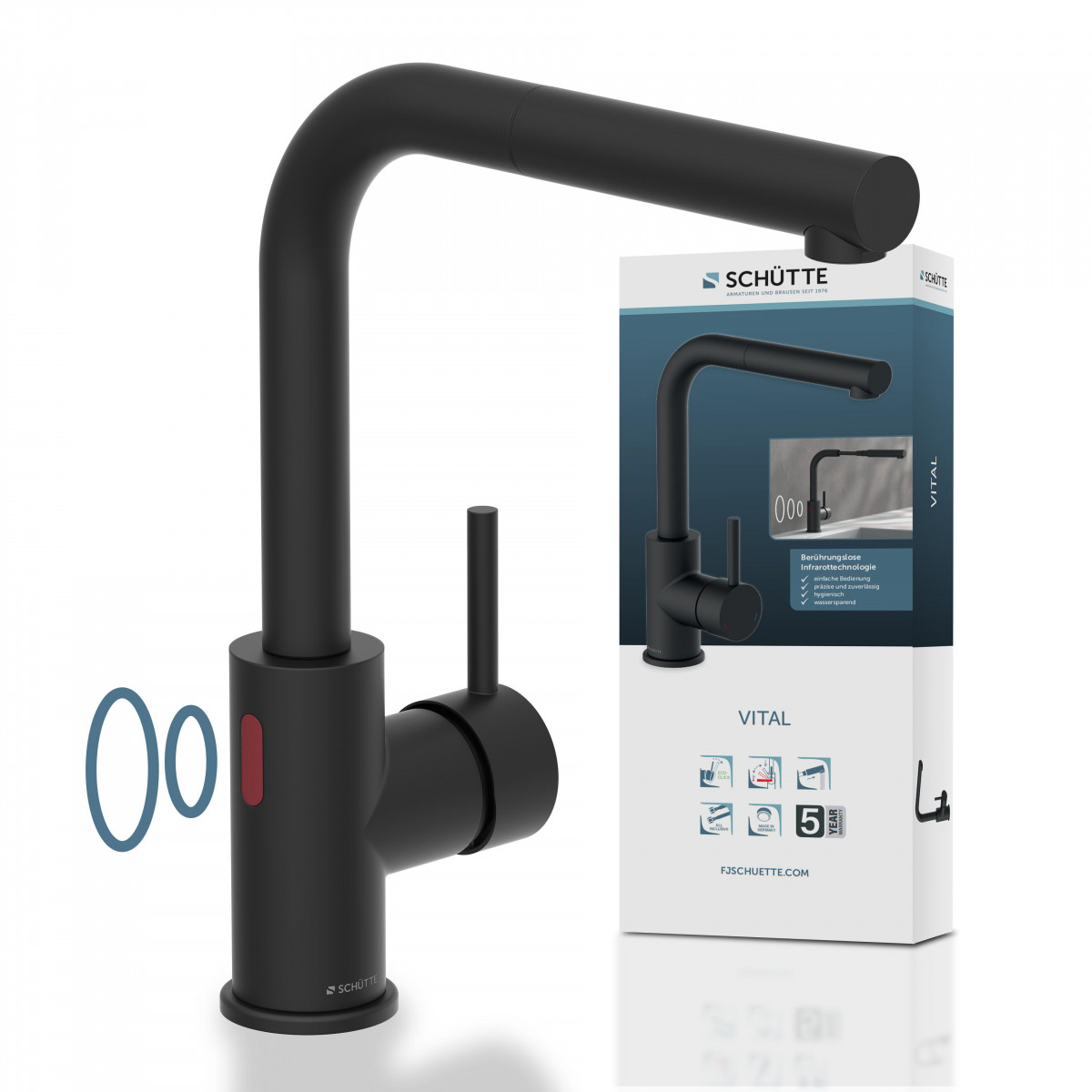 VITAL sensor keukenkraan, zwart, mat, uittrekbare uitloop