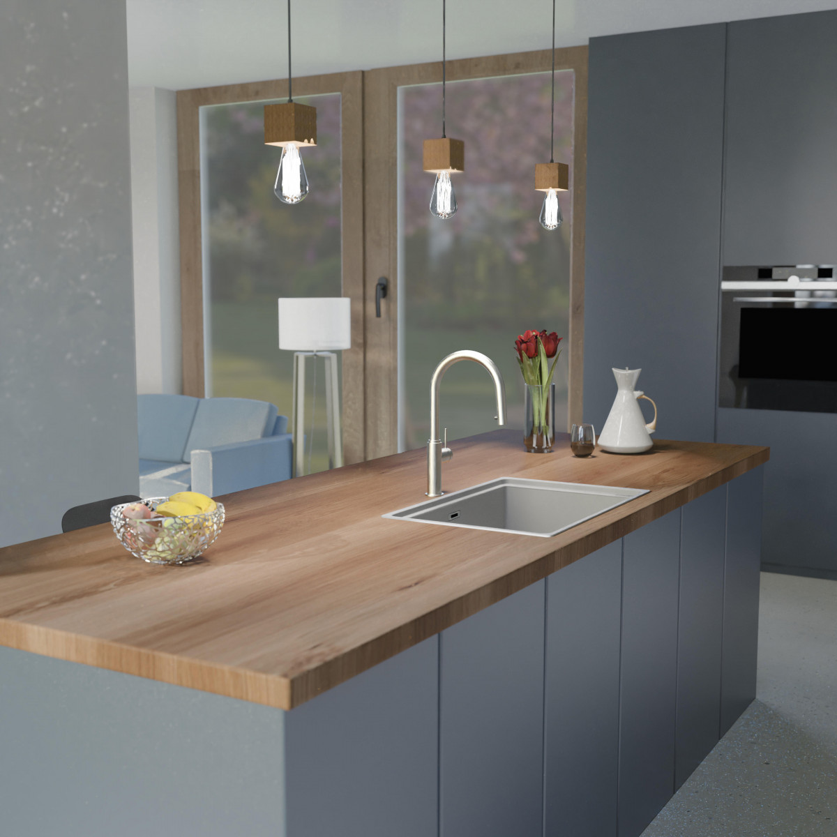 BLACKPOOL Sink mixer, stainles steel look, with pull-out spout