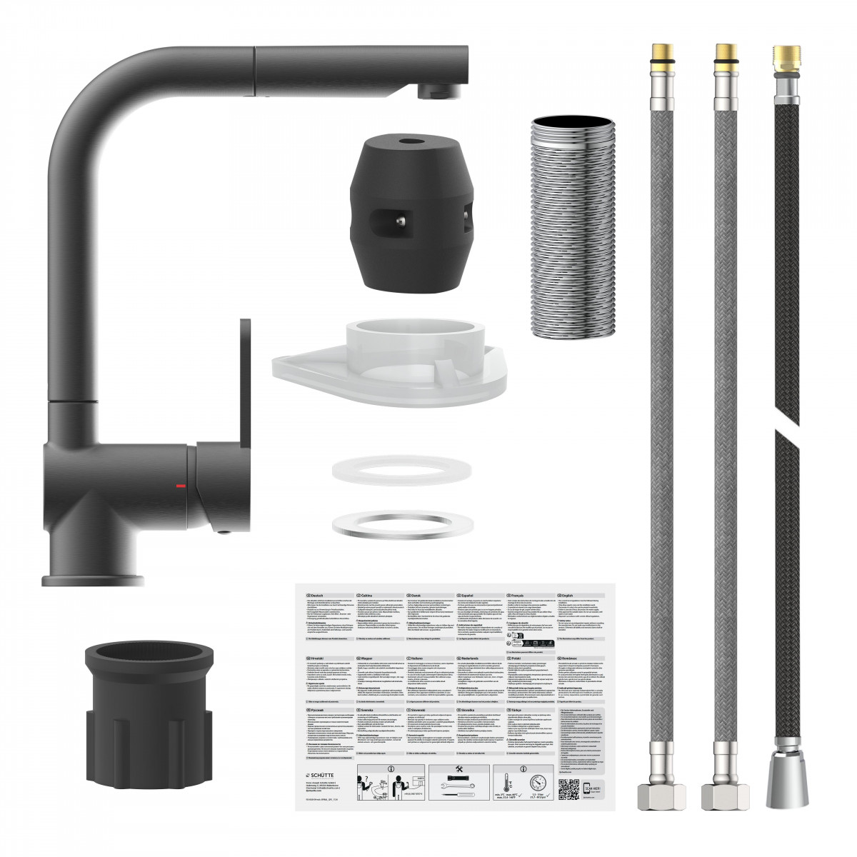 LONDON Sink mixer, graphite matt, with pull-out spout