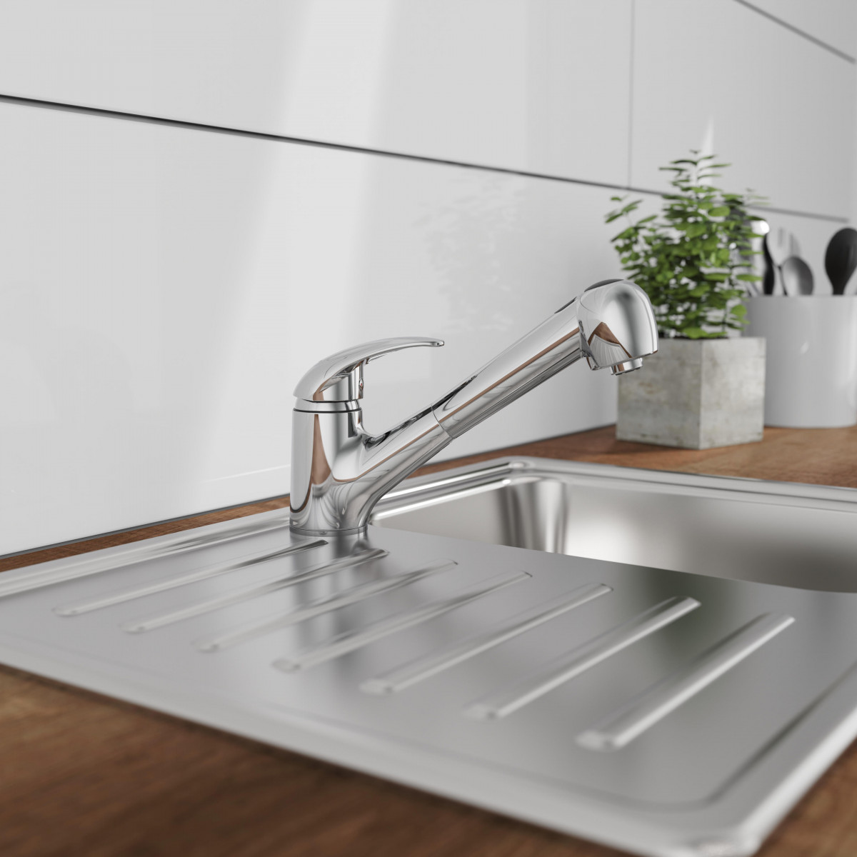 ALBATROS Sink mixer low pressure, chrome, with pull-out sprayer