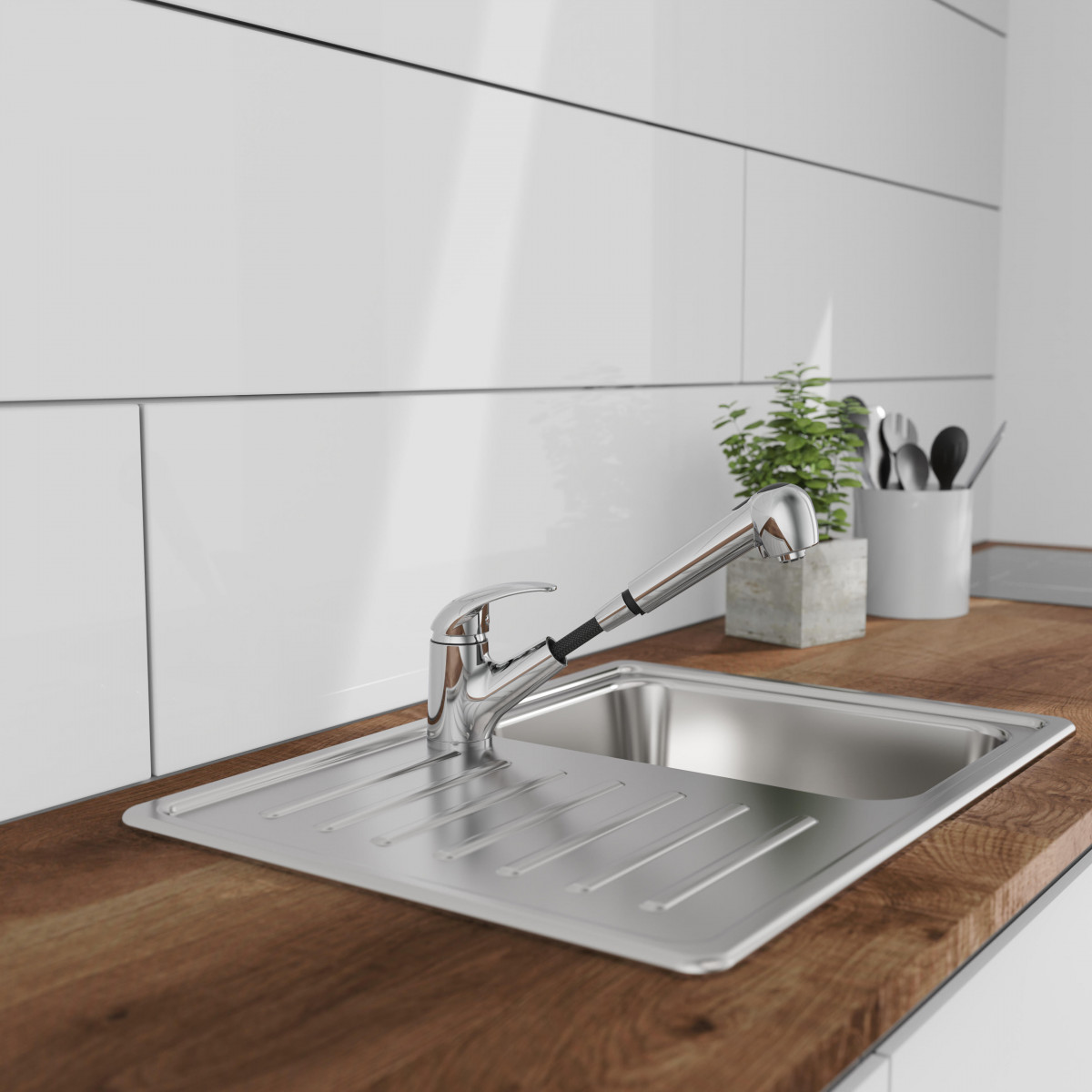 ALBATROS Sink mixer low pressure, chrome, with pull-out sprayer