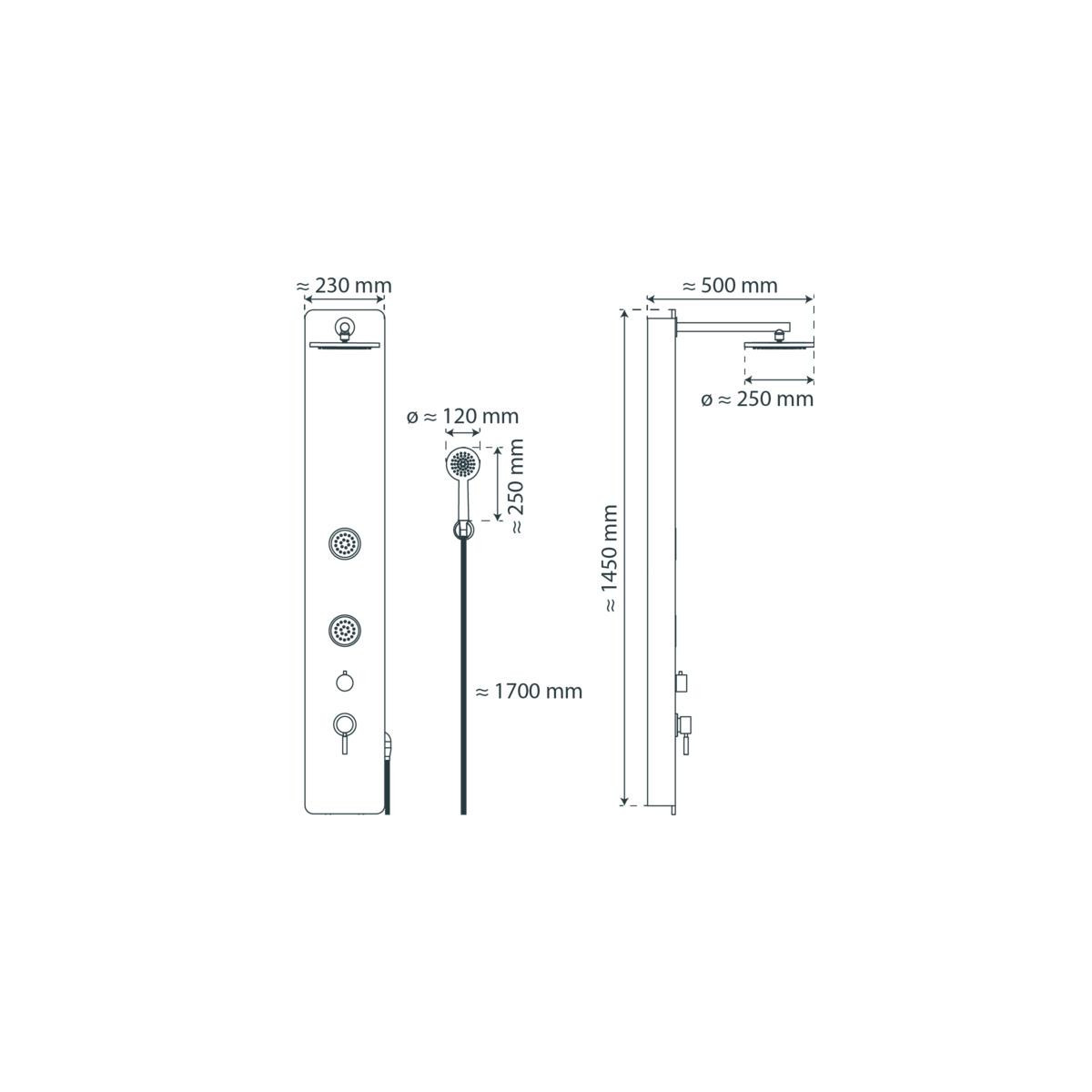 Shower panel, glass,/anthracite