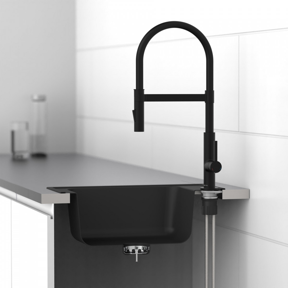 MIAMI Sink mixer, black matt, with soft-touch hose