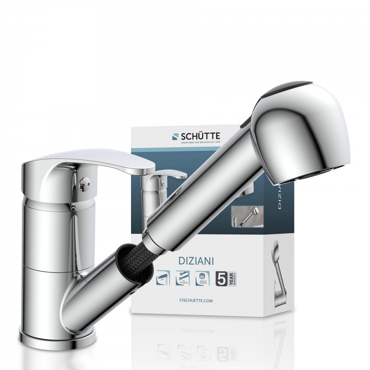 DIZIANI Sink mixer, chrome, with pull-out sprayer