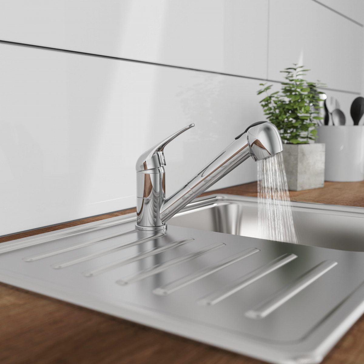 ULTRA Sink mixer low pressure, chrome, with pull-out sprayer