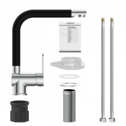 RIO mitigeur cuisine avec bec haut, chrom&eacute; / noir mat