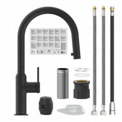 BLACKPOOL Sink mixer, black matt, with pull-out spout