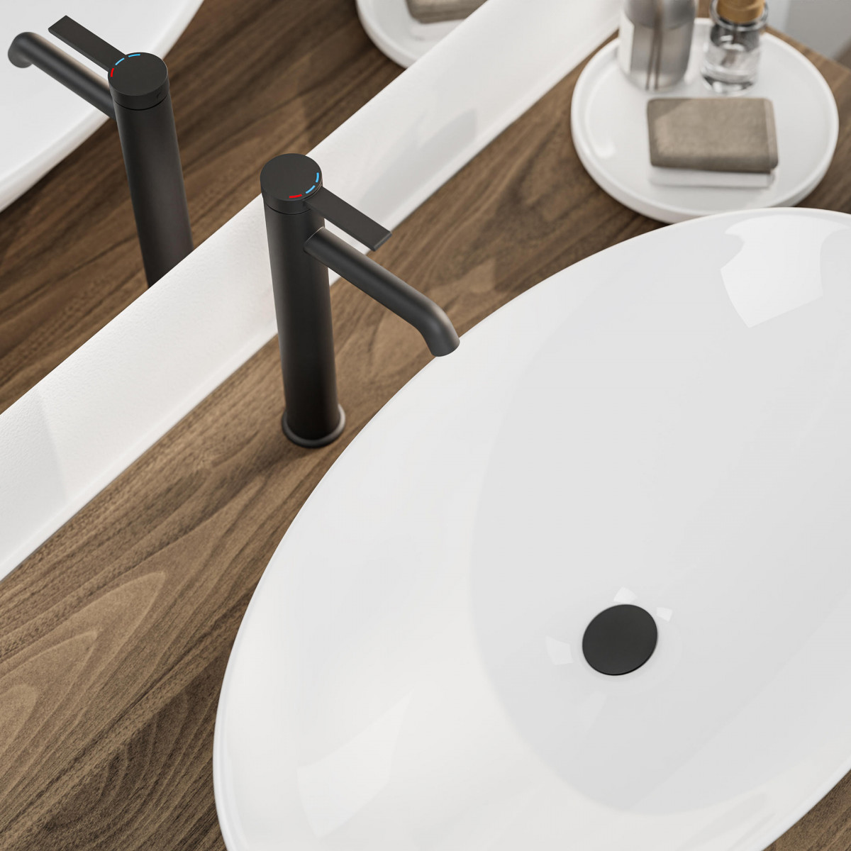 LOS ANGELES, Wash basin mixer for countertop washbasin, Black matt