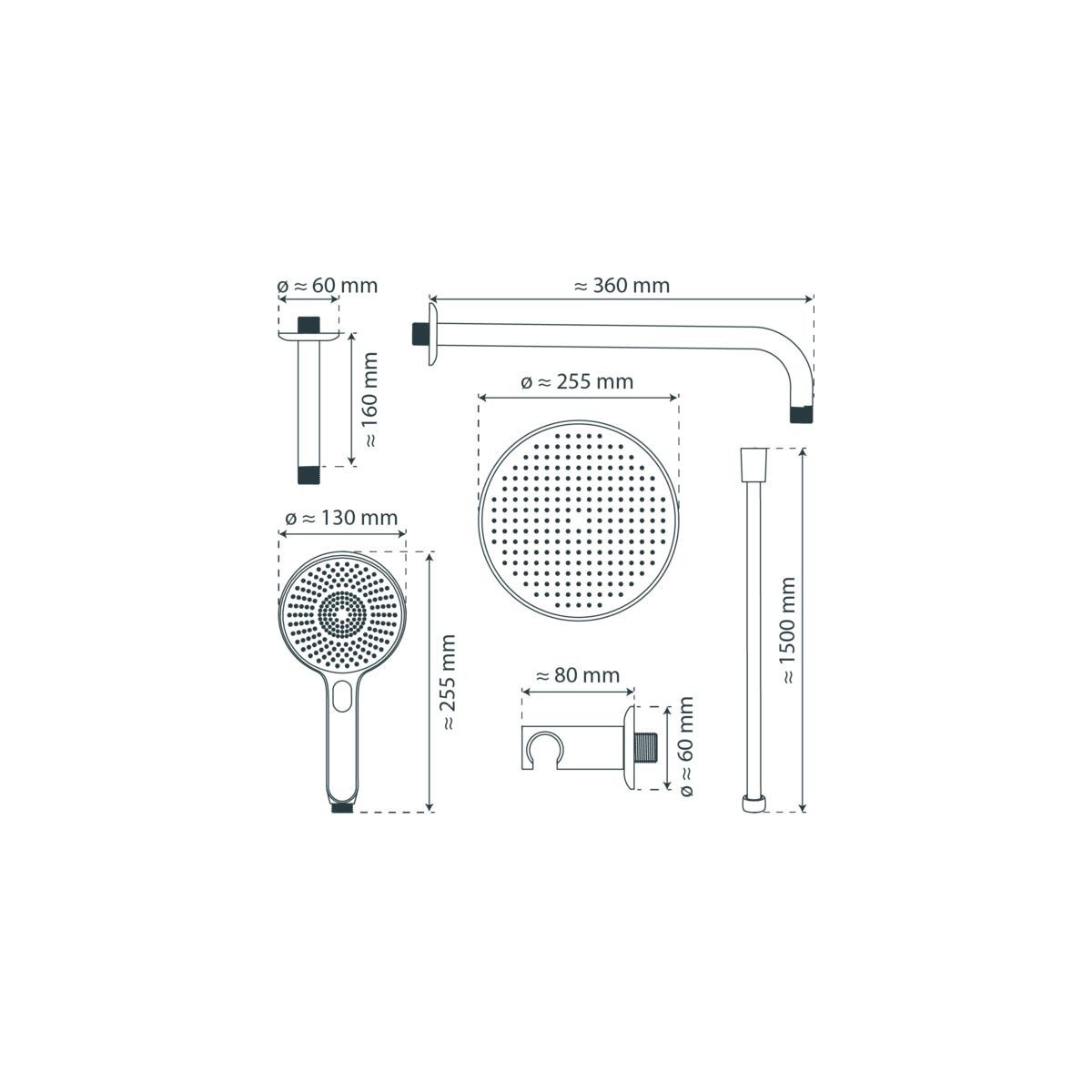 KARIBIK complete shower set, black matt, for the shower