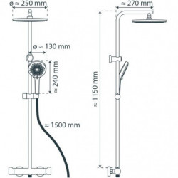JAVA Set douche de pluie avec mitigeur thermostatique, Chrom&eacute;