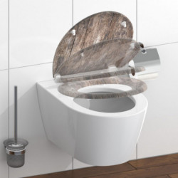 Abattant WC en Duroplast OLD WOOD avec Frein de Chute et D&eacute;clipsable