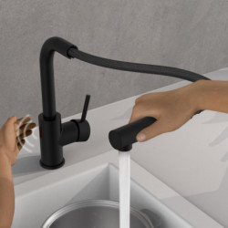 VITAL Mitigeur d'&eacute;vier &agrave; capteur, noir, mat, bec extractible