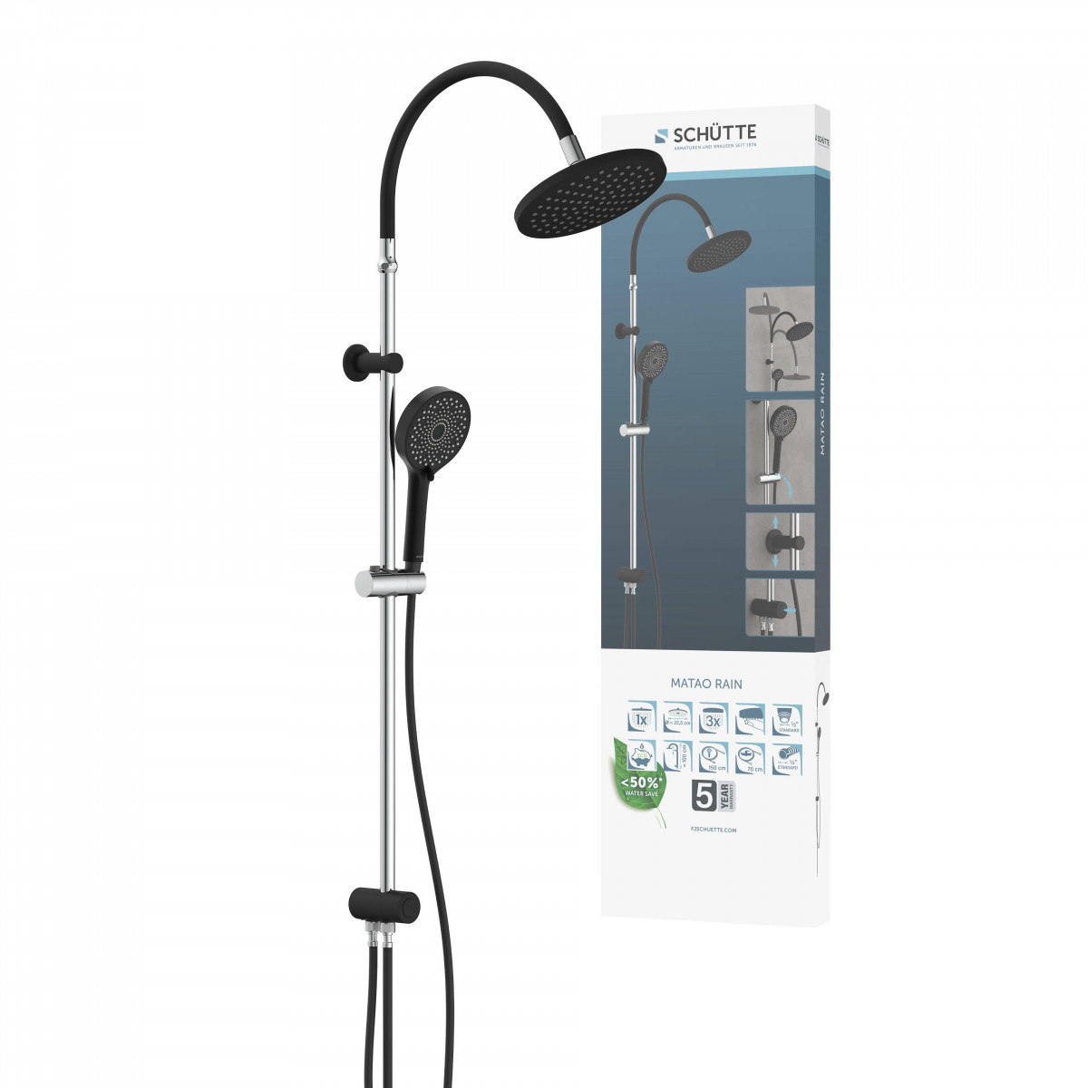 SCHÜTTE MATAO RAIN hoofddoucheset, chroom/mat zwart