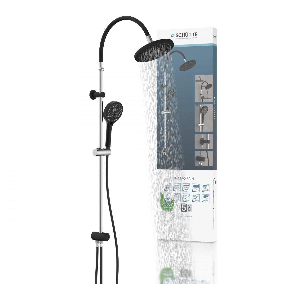 SCHÜTTE MATAO RAIN hoofddoucheset, chroom/mat zwart