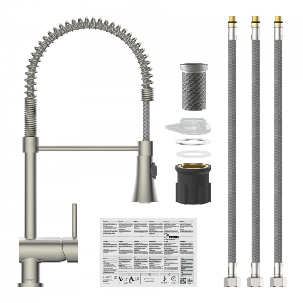 CORNWALL Sink mixer low pressure, stainless steel look, with spiral spring