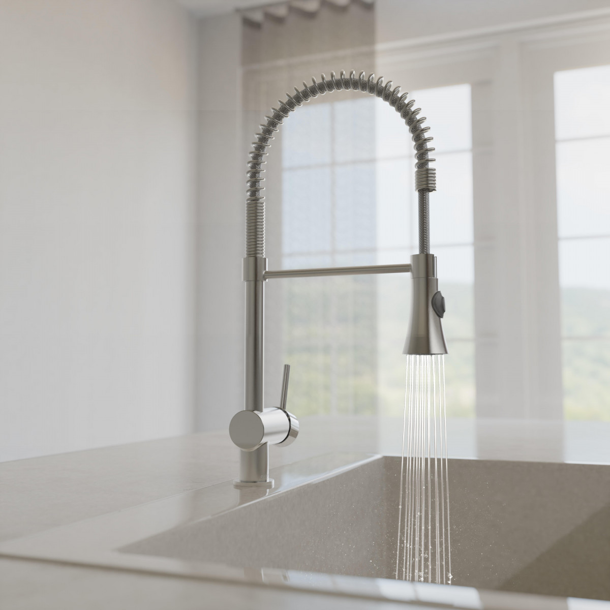 CORNWALL Sink mixer low pressure, stainless steel look, with spiral spring