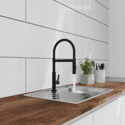 MIAMI Sink mixer, black matt, with soft-touch hose