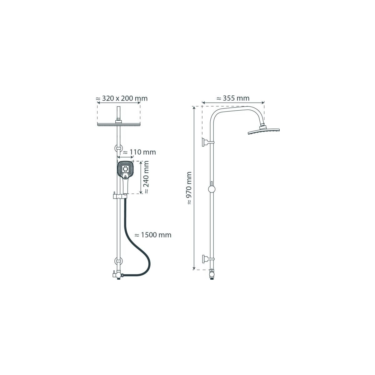 MALLORCA hoofddoucheset, mat zwart