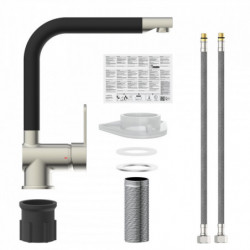 RIO mengkraan keuken met hoge uitloop, roestvrij staal look/mat zwart