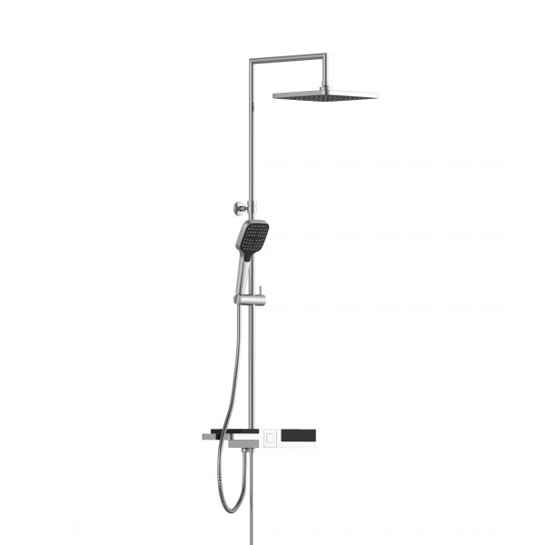 BLUEPERL Overhead shower set, chrome/ black, with tray