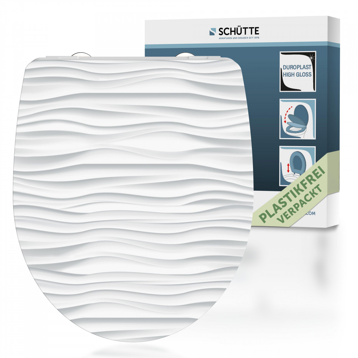 Duroplast High Gloss WC-Sitz WHITE WAVE, mit Absenkautomatik und Schnellverschluss