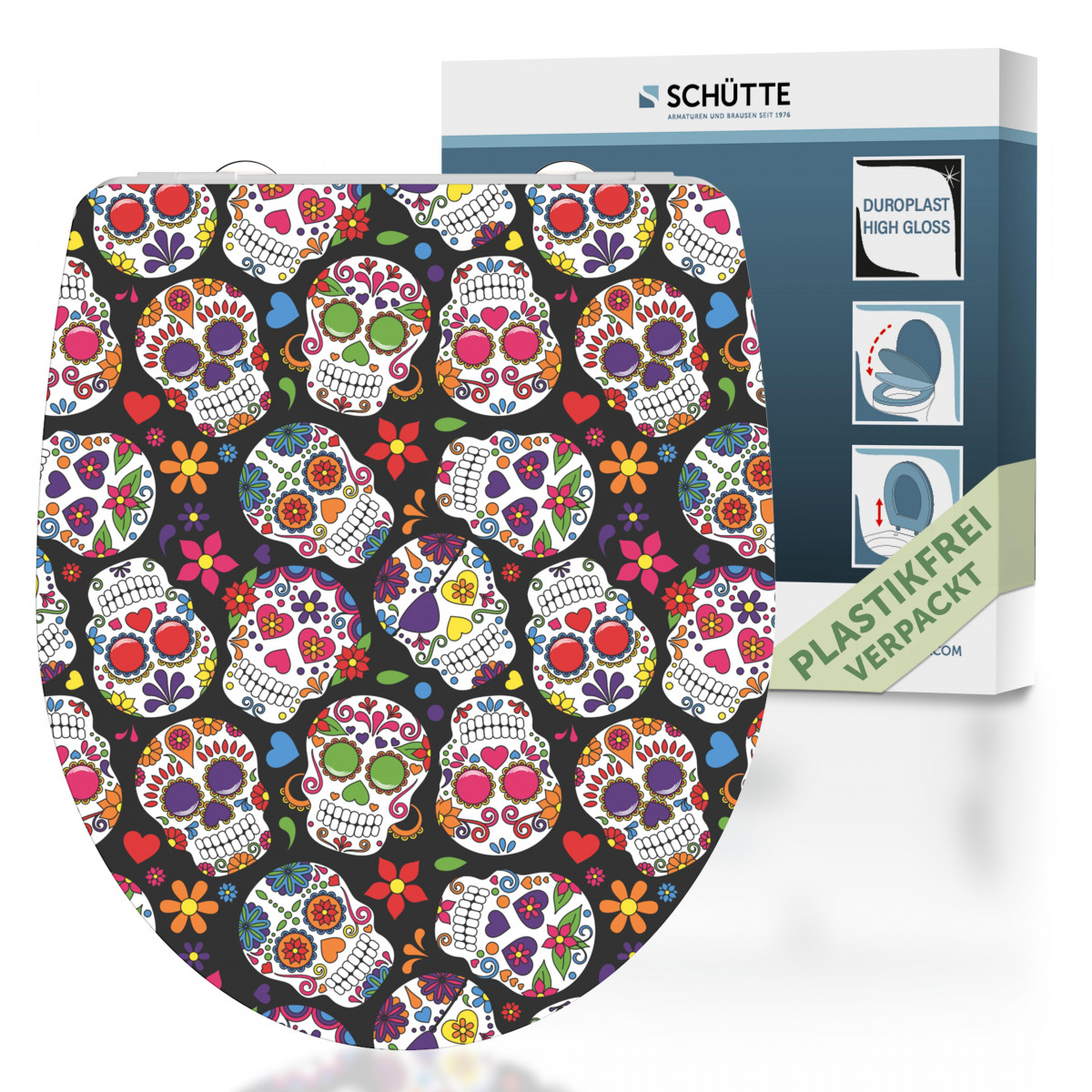 Abattant WC en Duroplast HG CRAZY SKULL avec Frein de Chute et Déclipsable