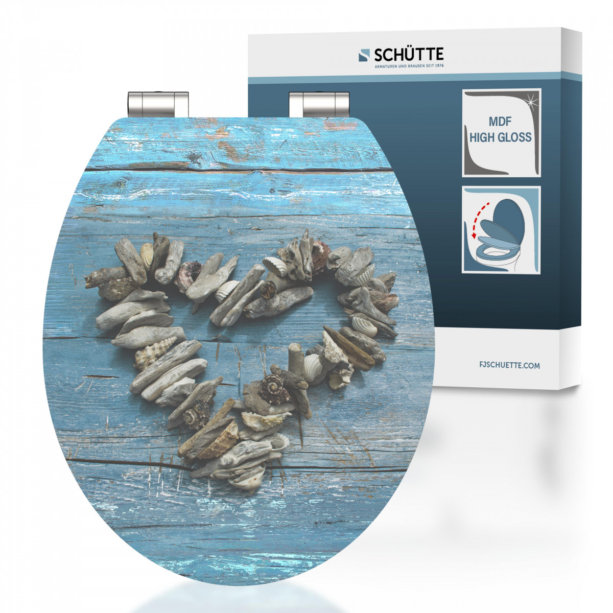 MDF High Gloss WC-Sitz mit Herz Motiv, SHELL HEART, mit Absenkautomatik