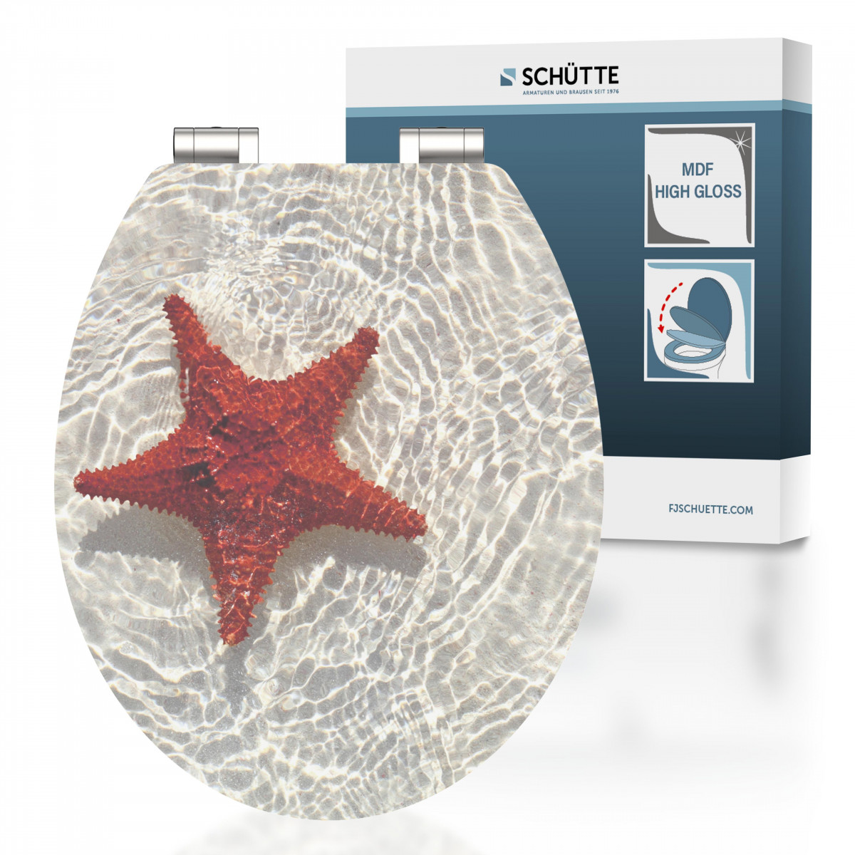 MDF High Gloss WC-Sitz RED STARFISH, mit Absenkautomatik
