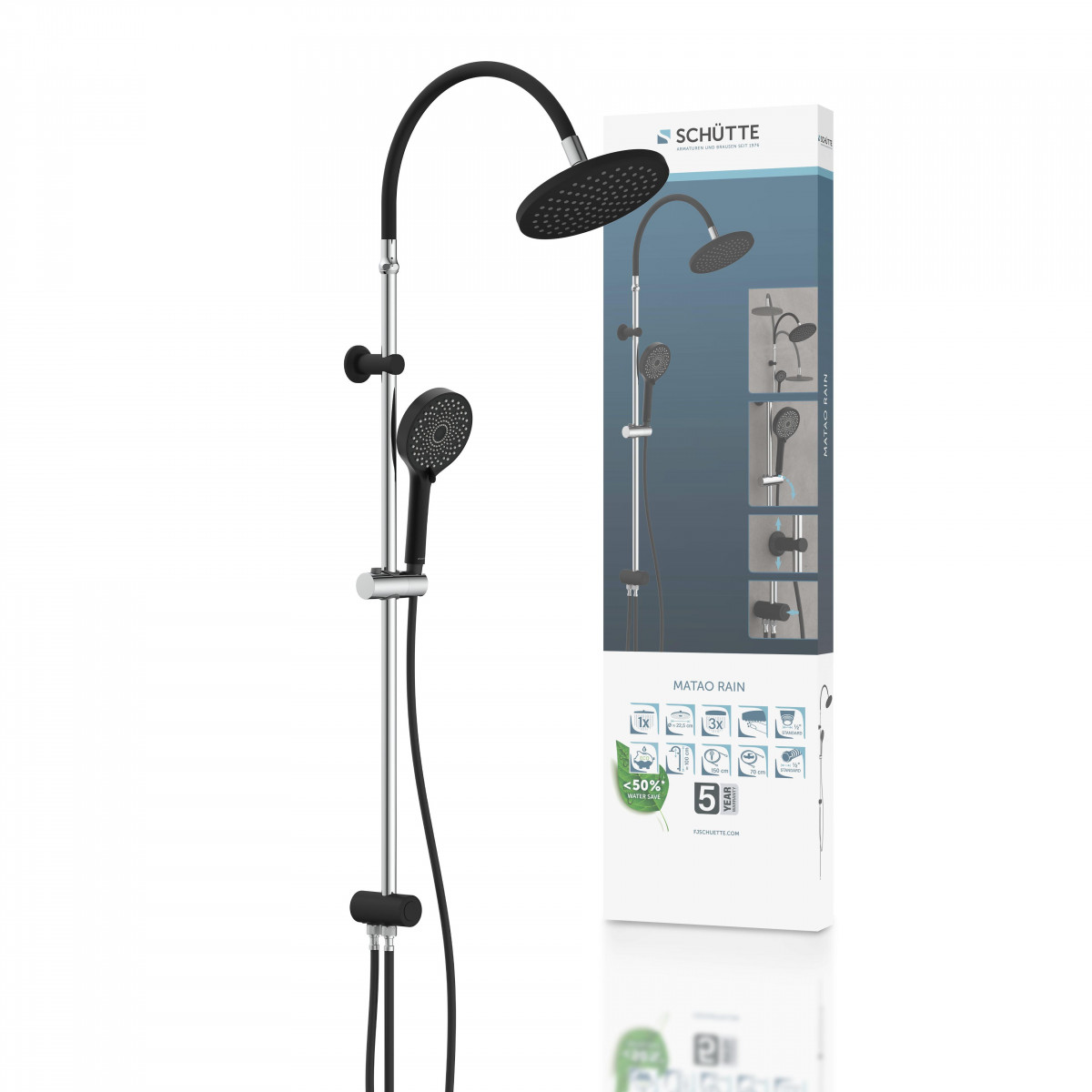 SCHÜTTE MATAO RAIN Overhead showerset, black matt