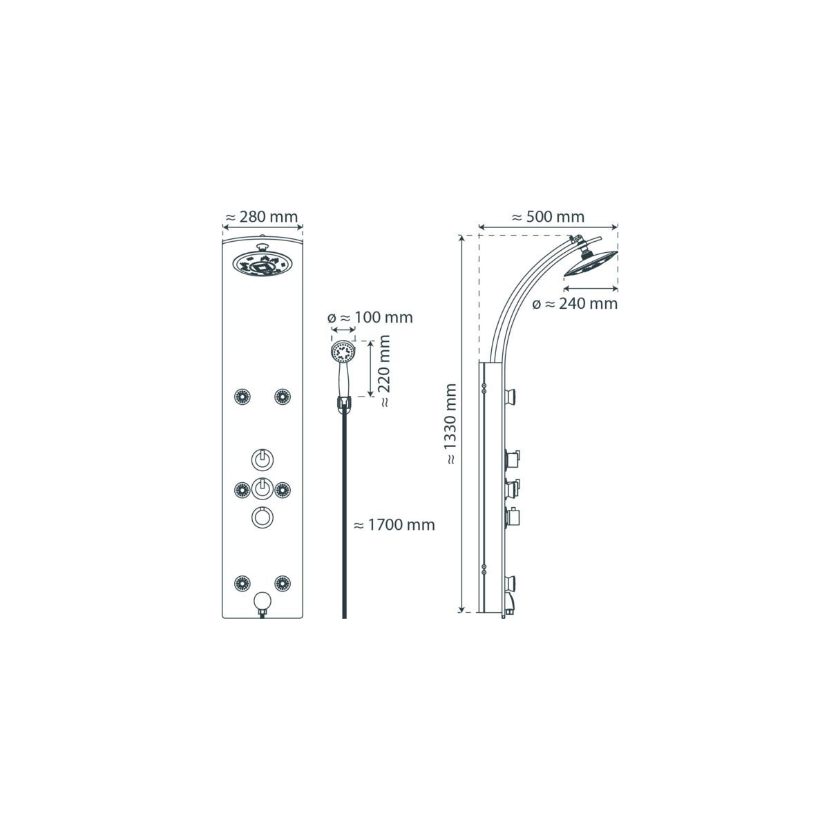LANZAROTE Shower panel III, with thermostatic mixer, glass/ white
