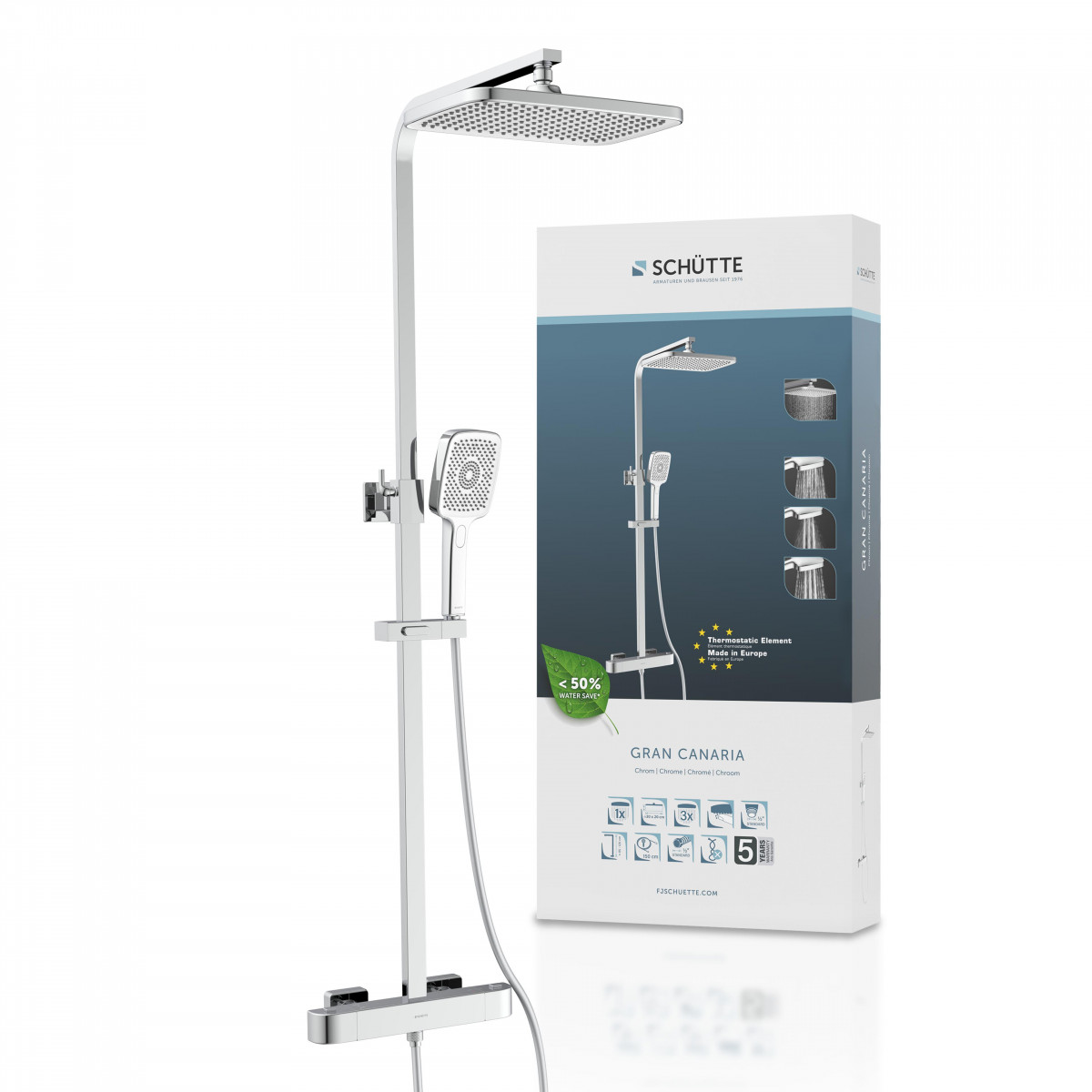 GRAN CANARIA Regendouche set met thermostatische kraan, Chroom