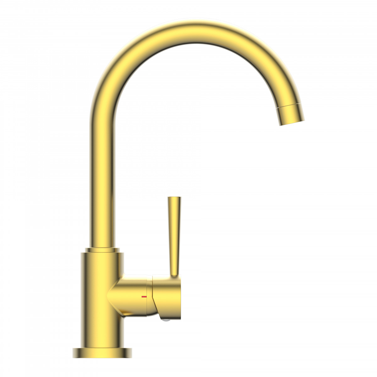 Goldfarbene Küchenarmatur mit gebogenem Auslauf und Hebelgriff