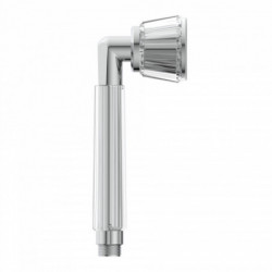Handbrause mit klarem, geriffeltem Griff und schrägem Brausekopf in Chromoptik.