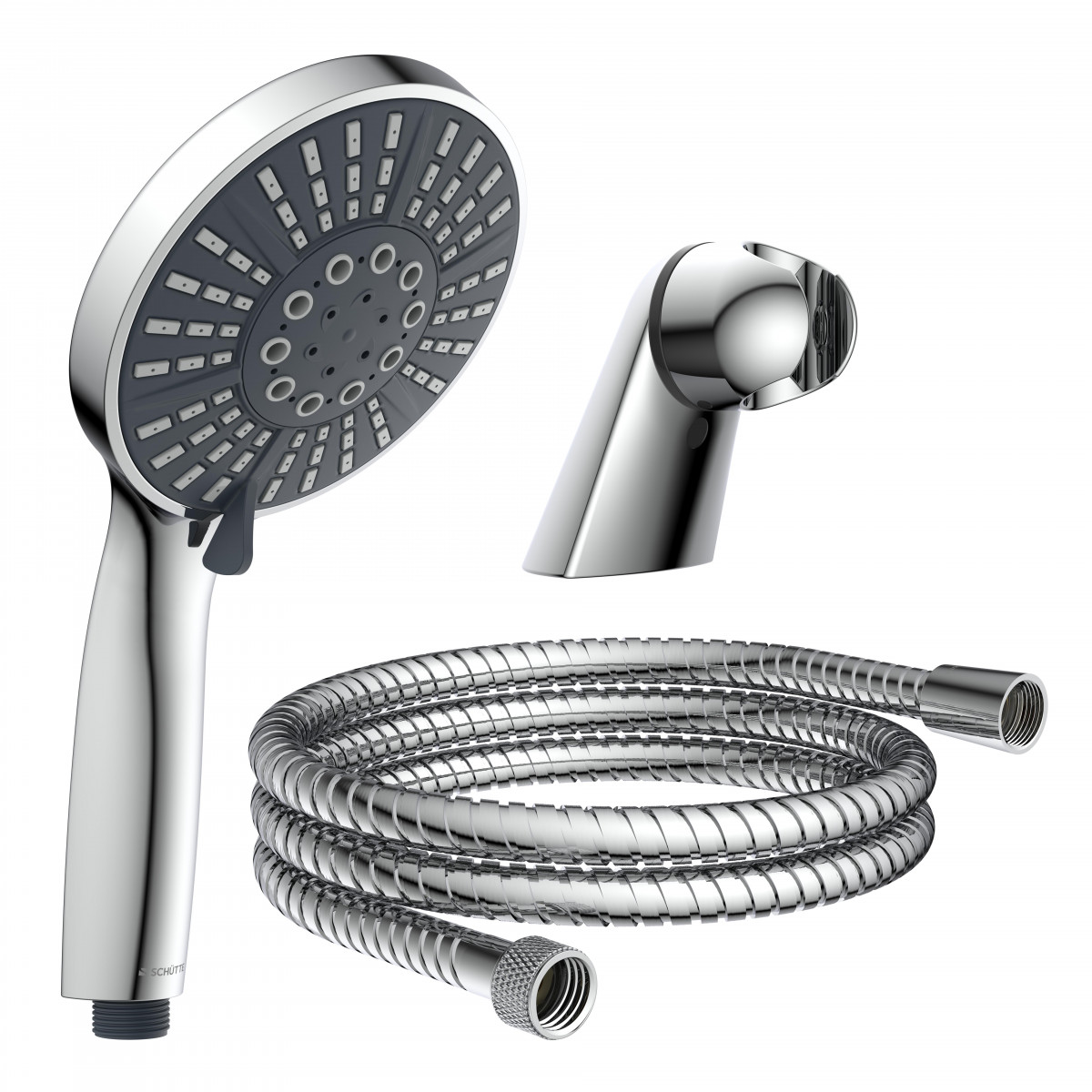 Handbrause mit rundem Duschkopf, Wandhalterung und flexiblem Metallschlauch