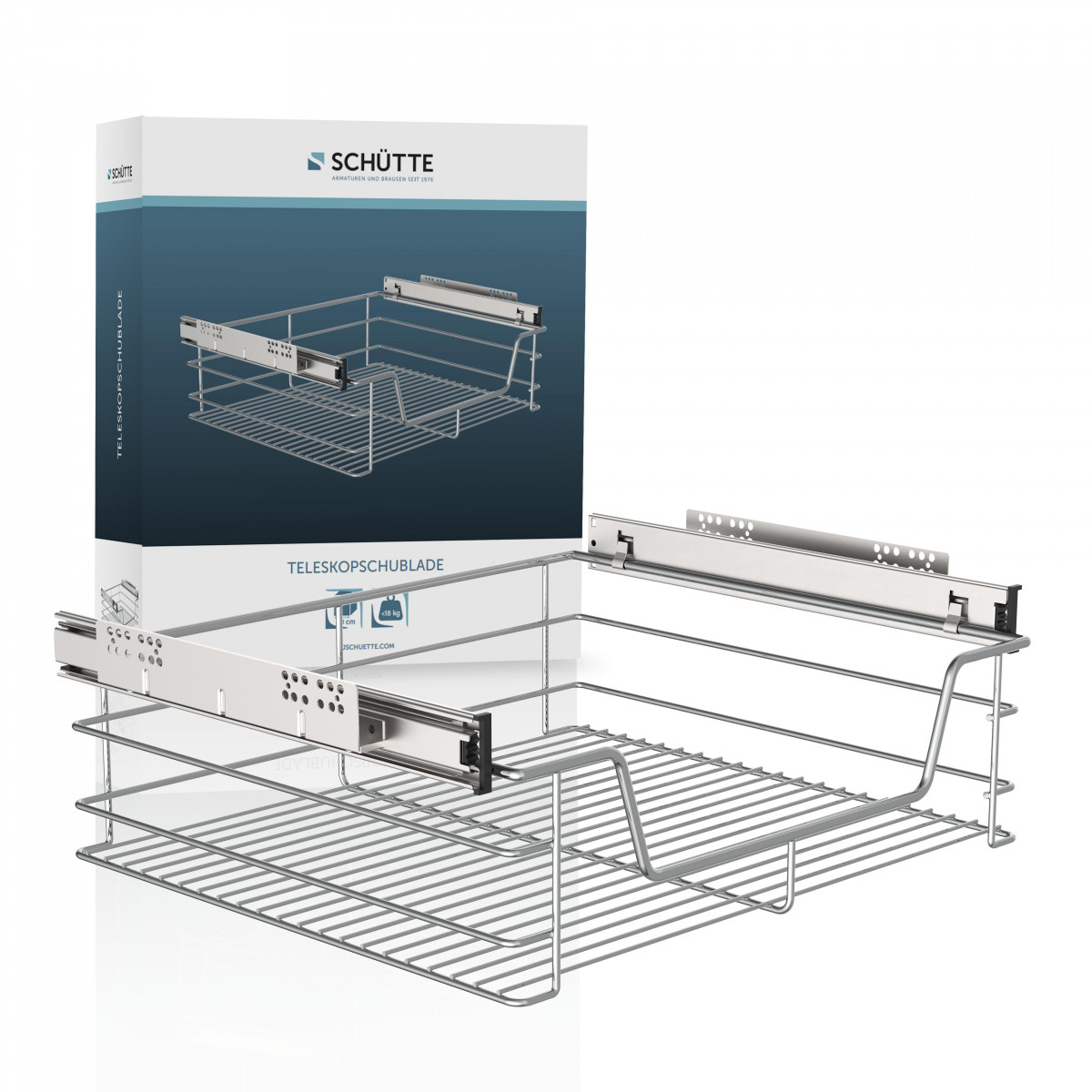 Telescopic drawer, chrome, 410 x 150 x 450 mm