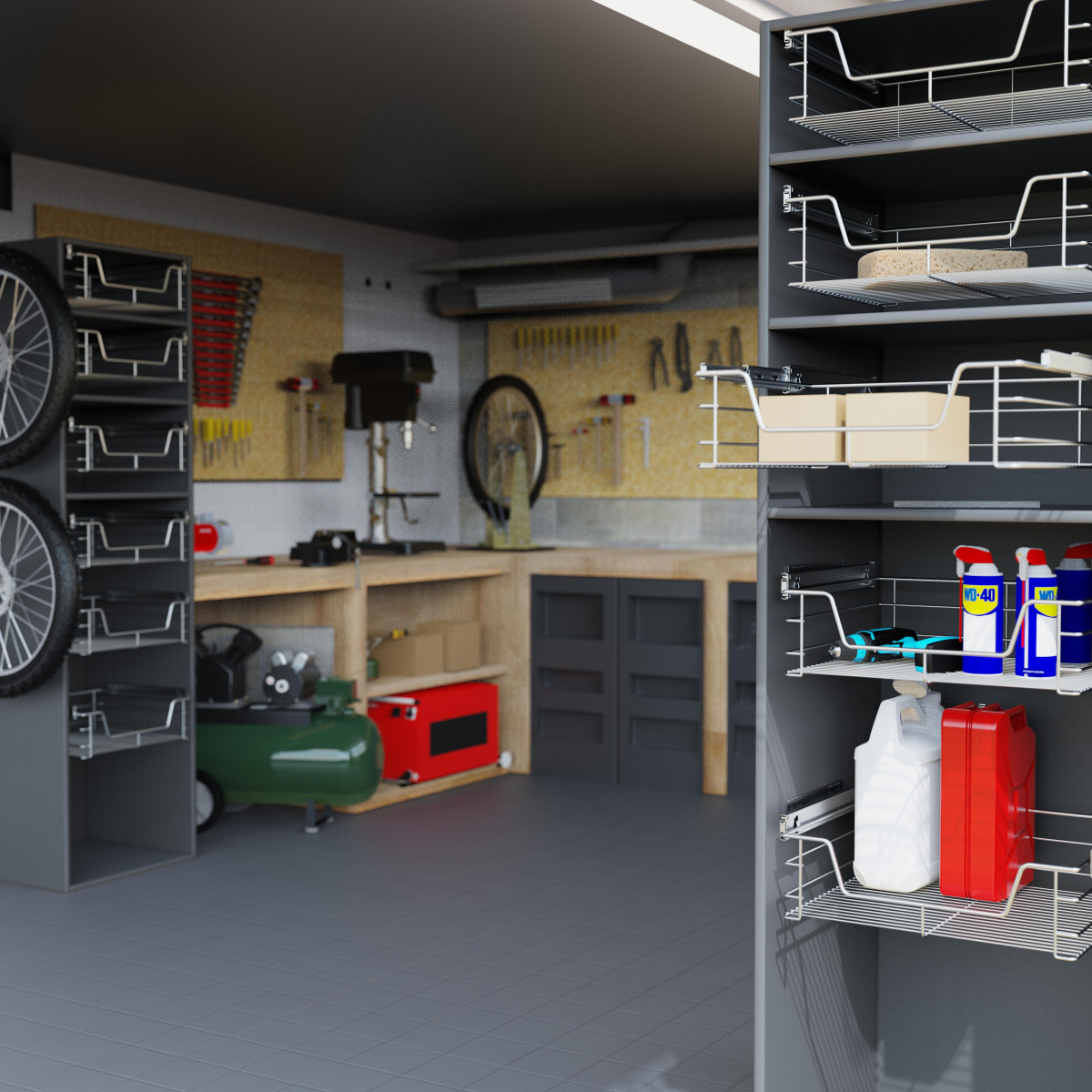 Verchromte Teleskopschublade in einer Werkstatt